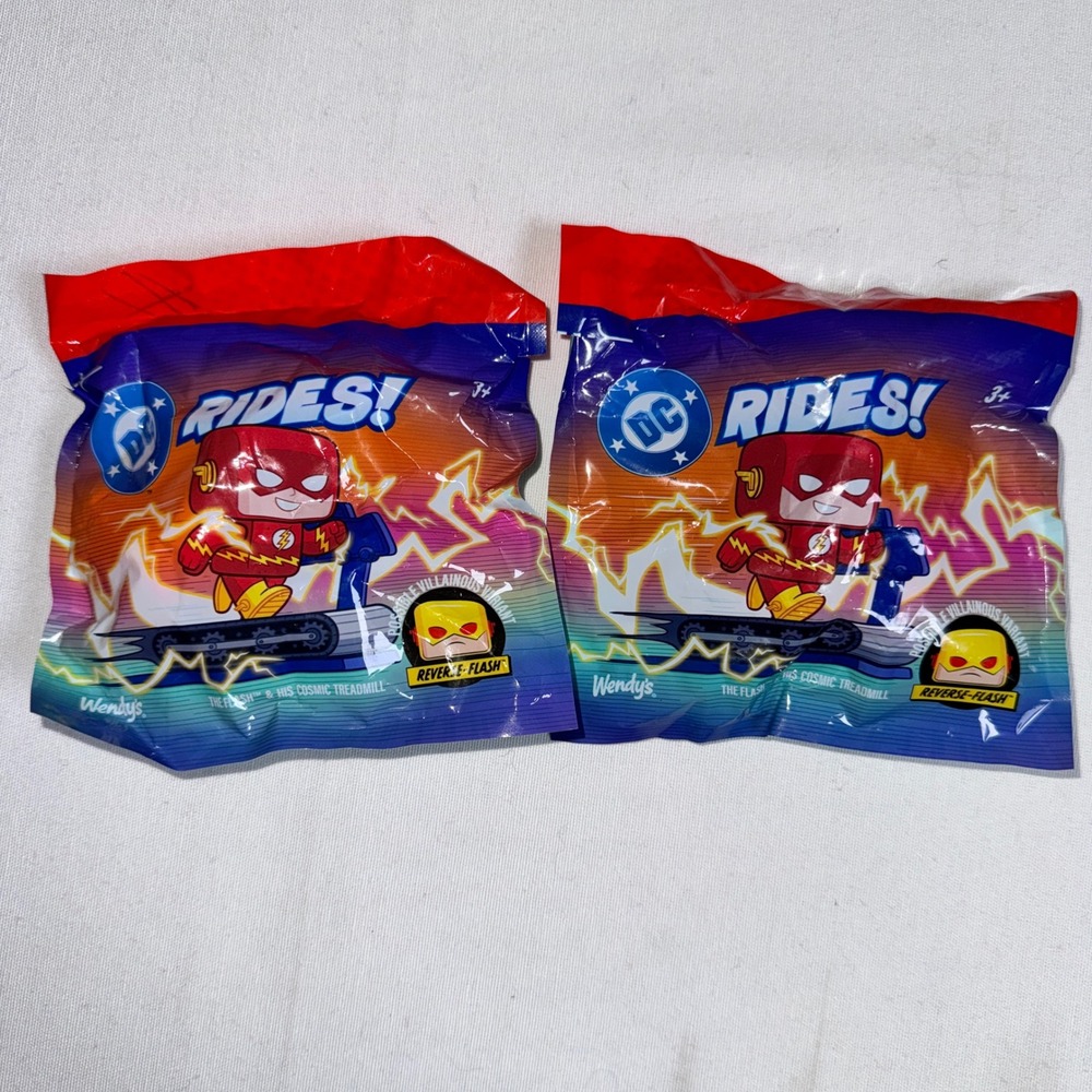 2 Wendy's DC Rides The Flash & His Cosmic Treadmill Kids Meal Toy Sealed 2023